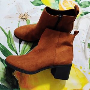 Divided Brown Ankle Booties with Block Heel